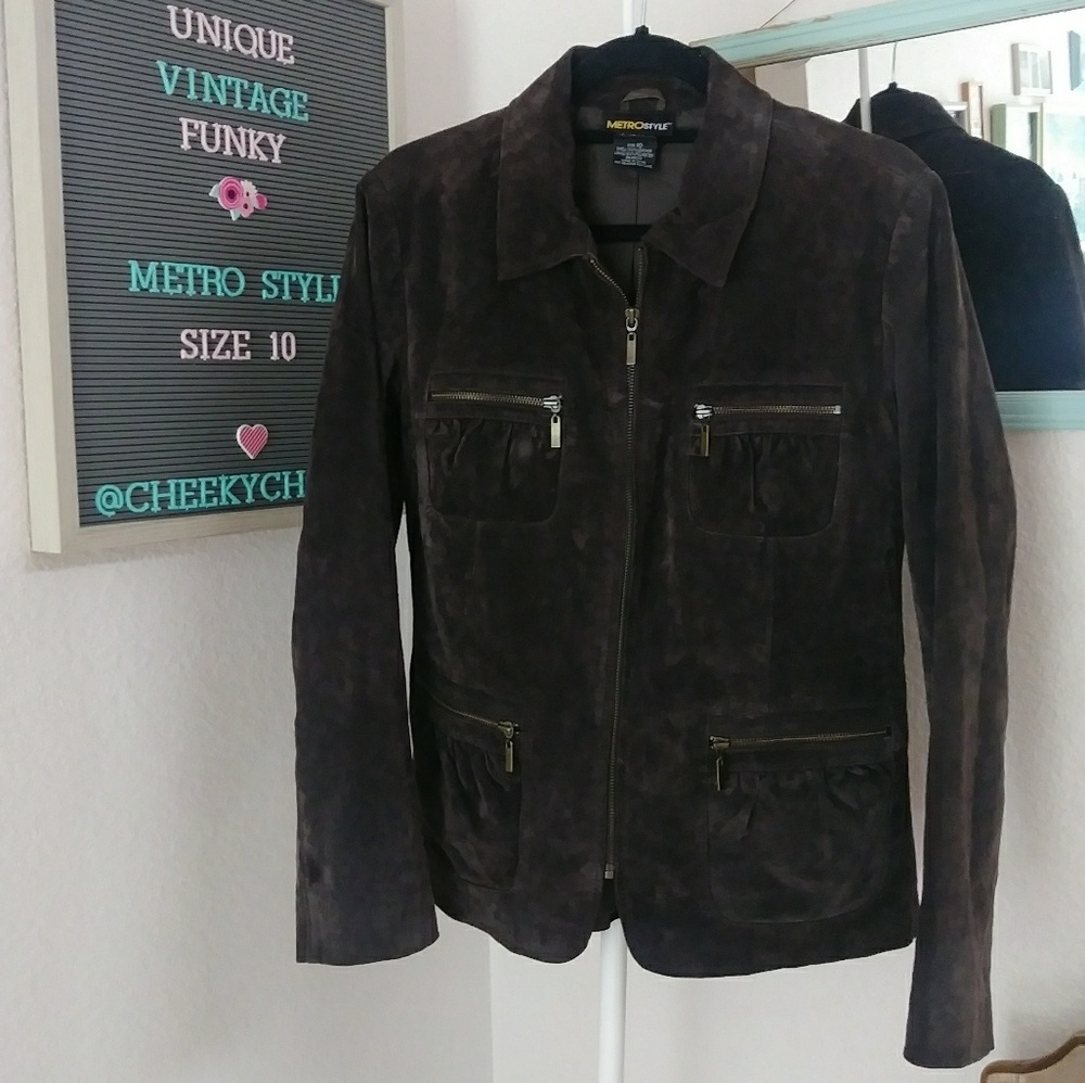 Vintage suede Y2K 2000 jacket MetroStyle chocolate - Picture 1 of 5